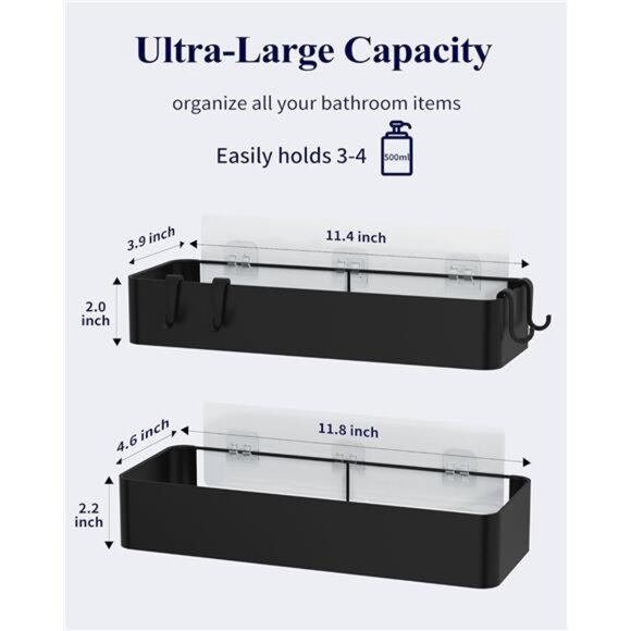 Large Shower Caddy 2 Pack Adhesive Bathroom Organizer Rustproof Stainless Steel - Picture 2 of 7